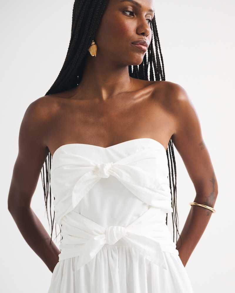 100% Cotton Bra-Free Strapless Tie-Front Midi Dress - thumbnail 5