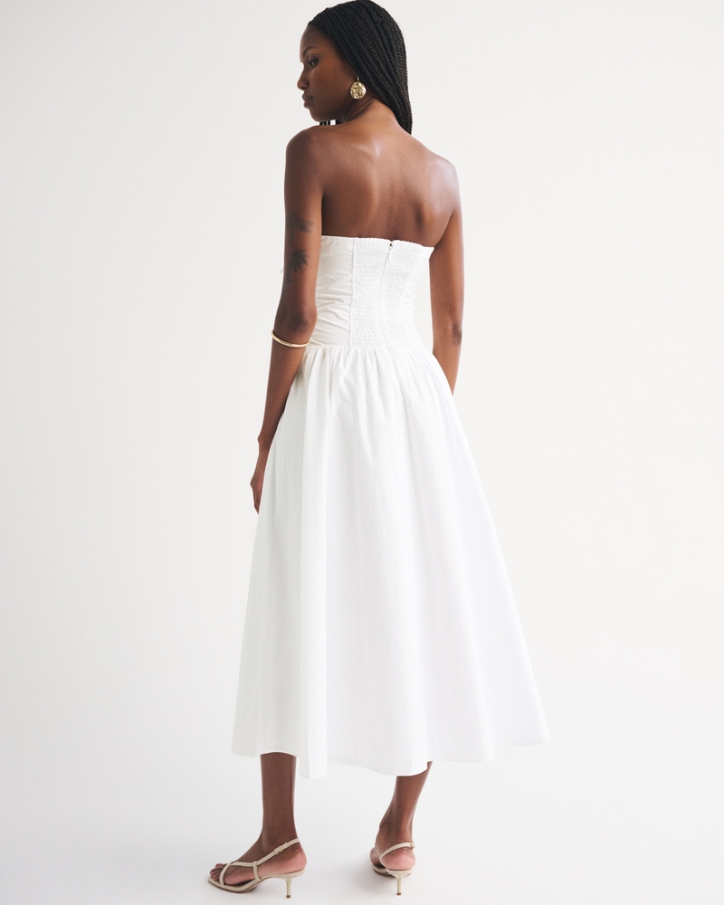 100% Cotton Bra-Free Strapless Tie-Front Midi Dress - thumbnail 7