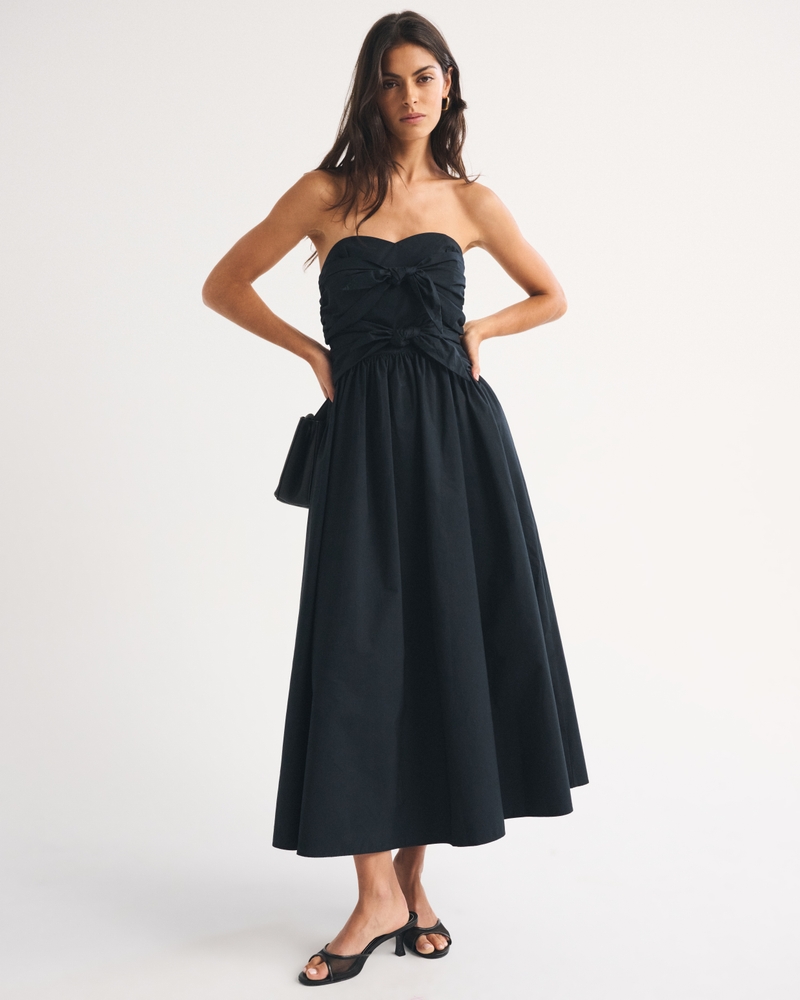 100% Cotton Bra-Free Strapless Tie-Front Midi Dress - thumbnail 2