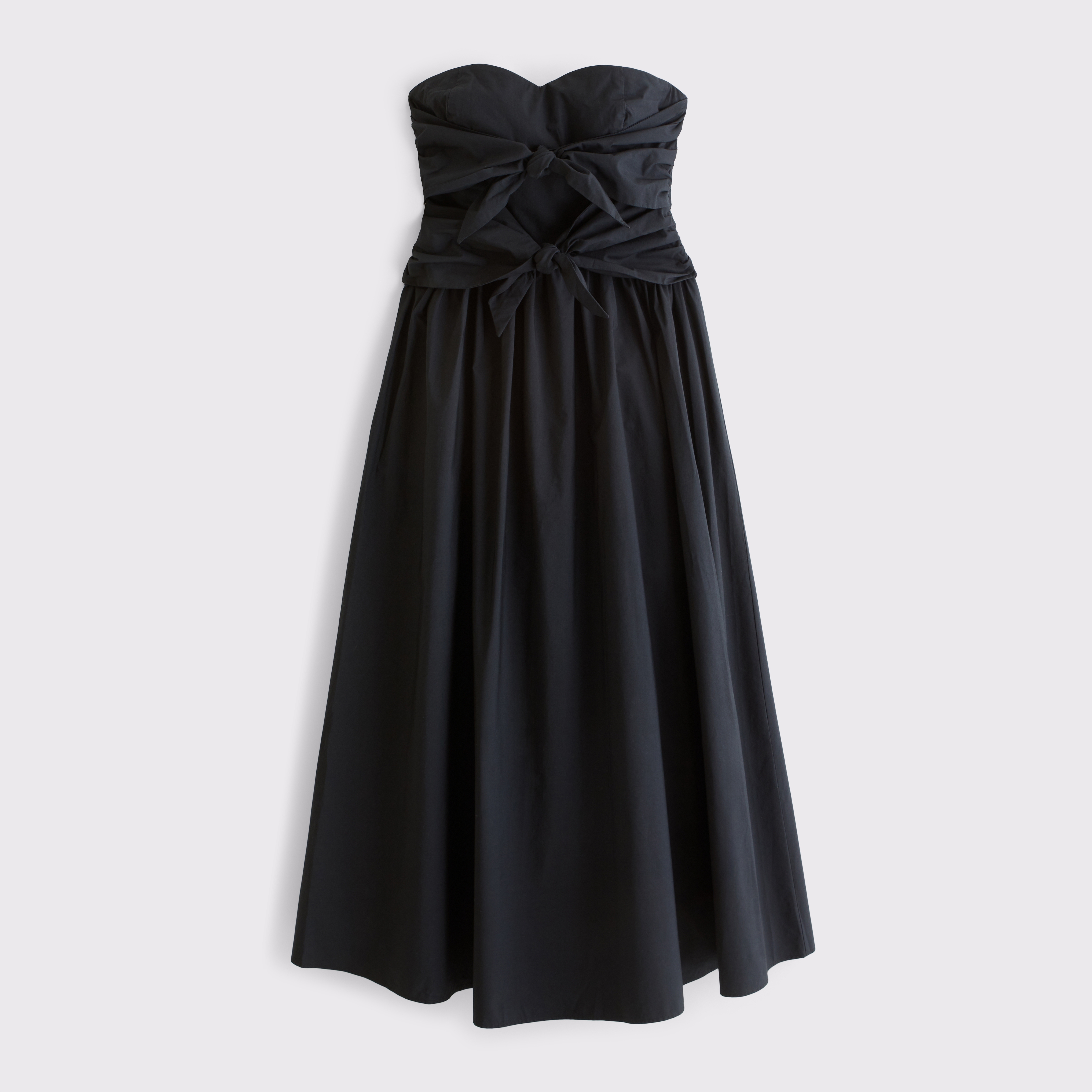 Женское платье Abercrombie & Fitch 100% Cotton Bra-Free Strapless Tie-Front Midi, цвет: Чёрный — фото 1