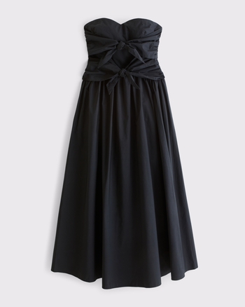 100% Cotton Bra-Free Strapless Tie-Front Midi Dress