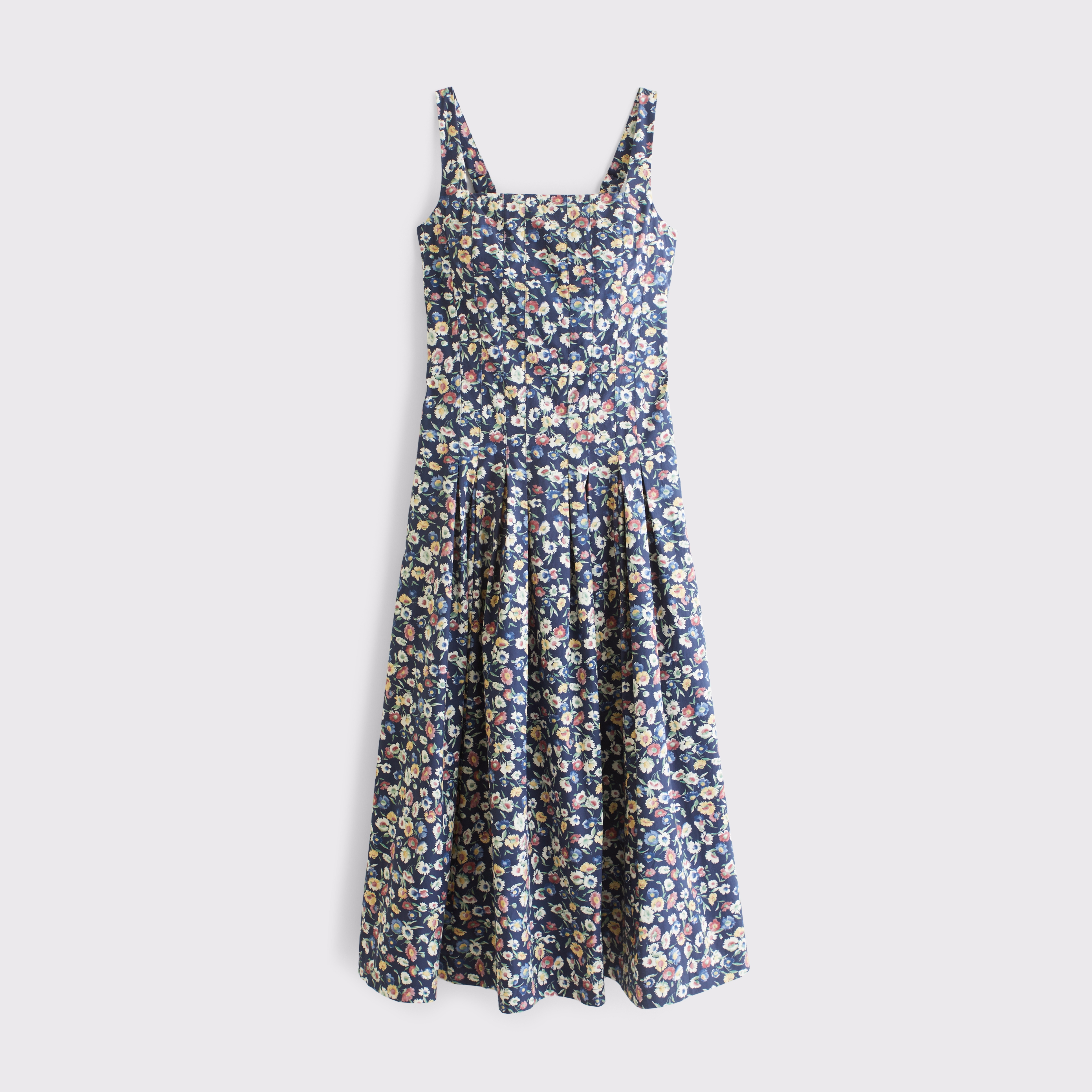 Женское платье Abercrombie & Fitch 100% Cotton Bra-Free Square Neck Pleated Midi, цвет: Синий с принтом — фото 1