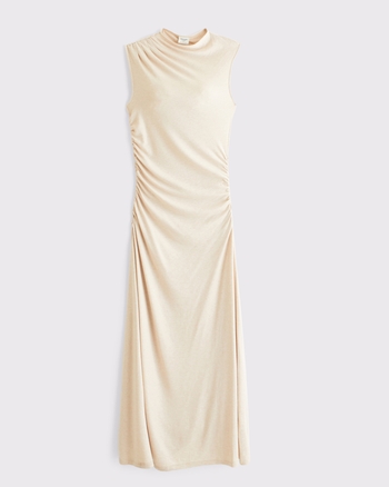 Fine Wool-Blend Mock Neck Maxi Dress