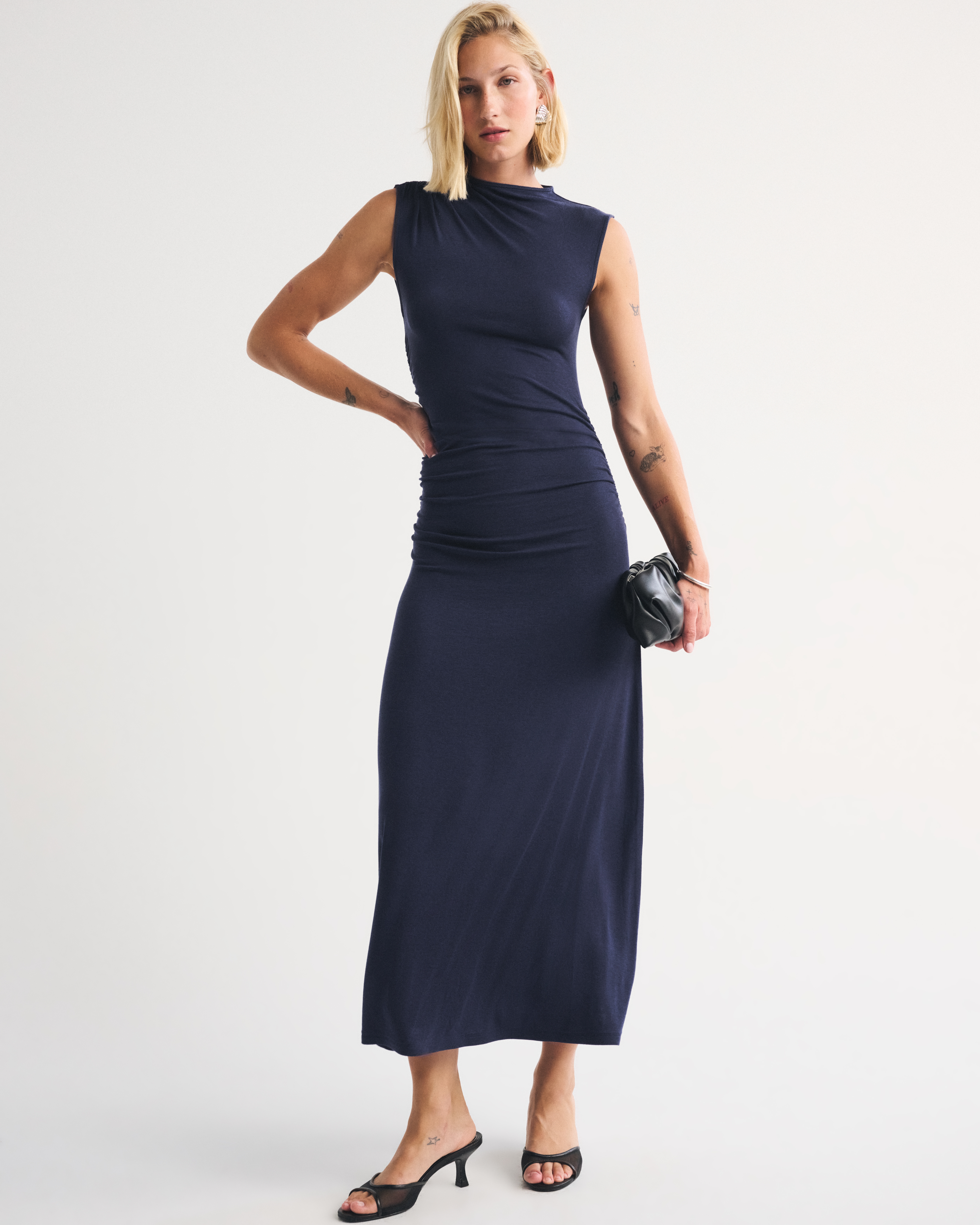 Fine Wool-Blend Mock Neck Maxi Dress