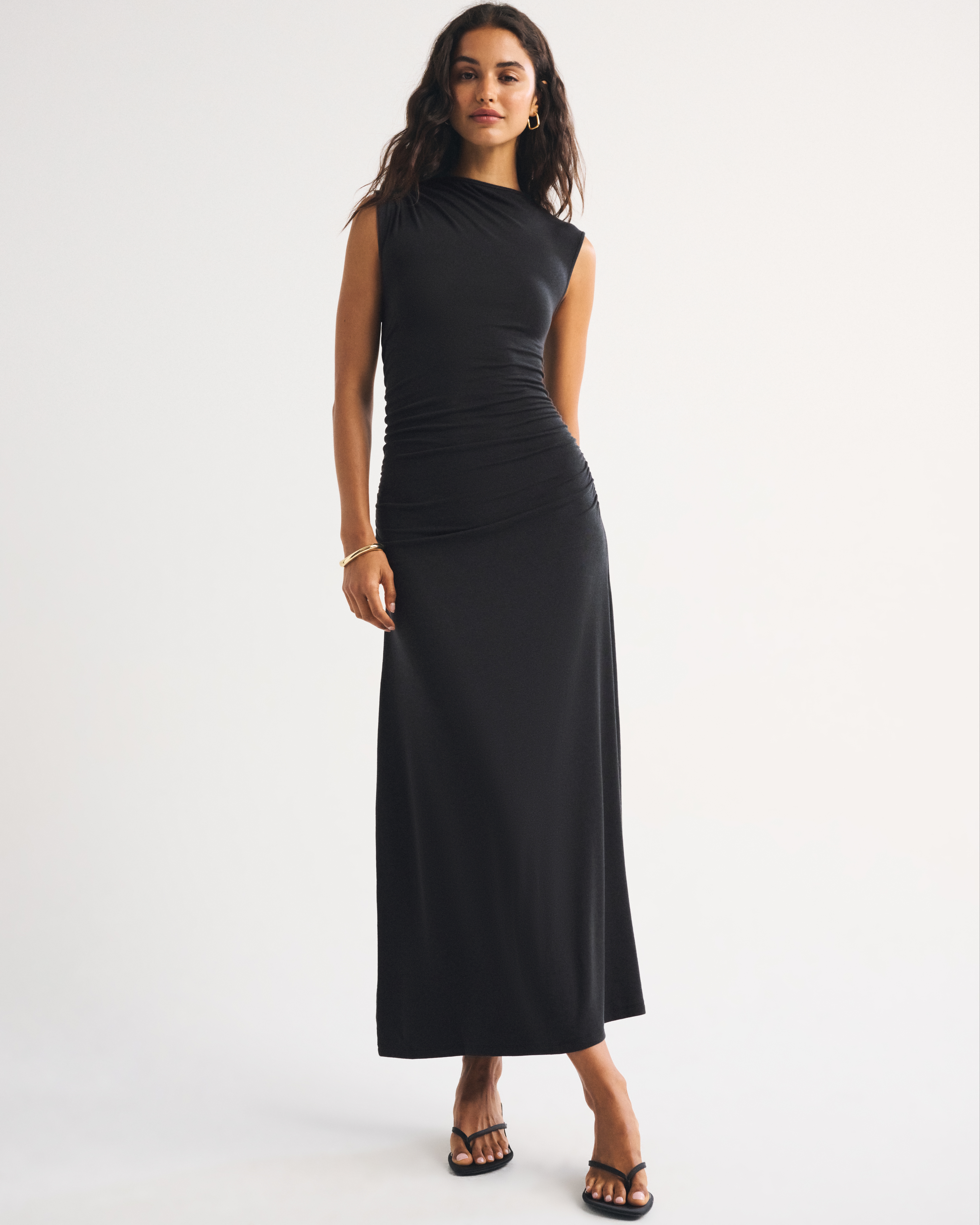 Женское платье Abercrombie & Fitch Fine Wool-Blend Mock Neck Maxi, цвет: Чёрный — фото 2