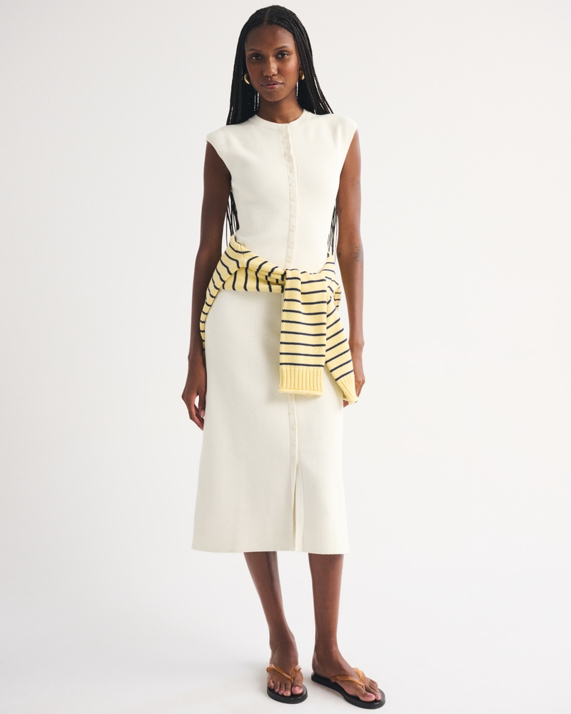 Short-Sleeve Button-Through Sweater Midi Dress - thumbnail 2