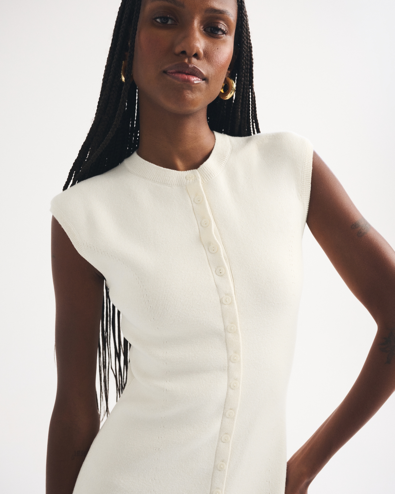 Short-Sleeve Button-Through Sweater Midi Dress thumbnail 2