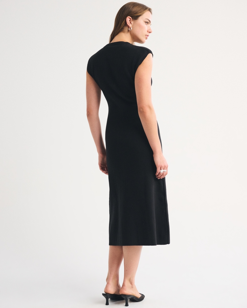 Short-Sleeve Button-Through Sweater Midi Dress - thumbnail 7