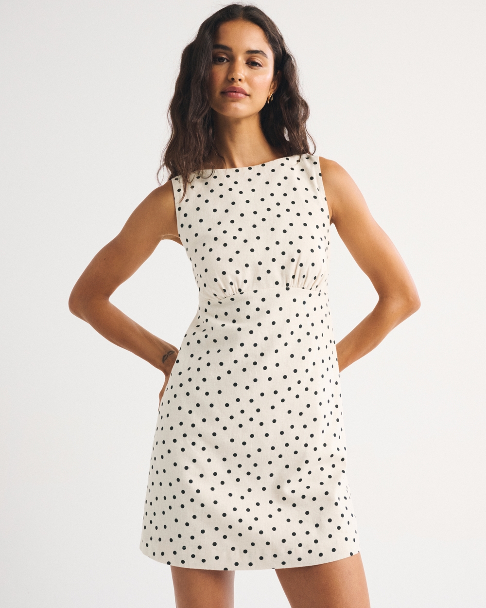 Bra-Free Linen-Blend High Neck Mini Dress