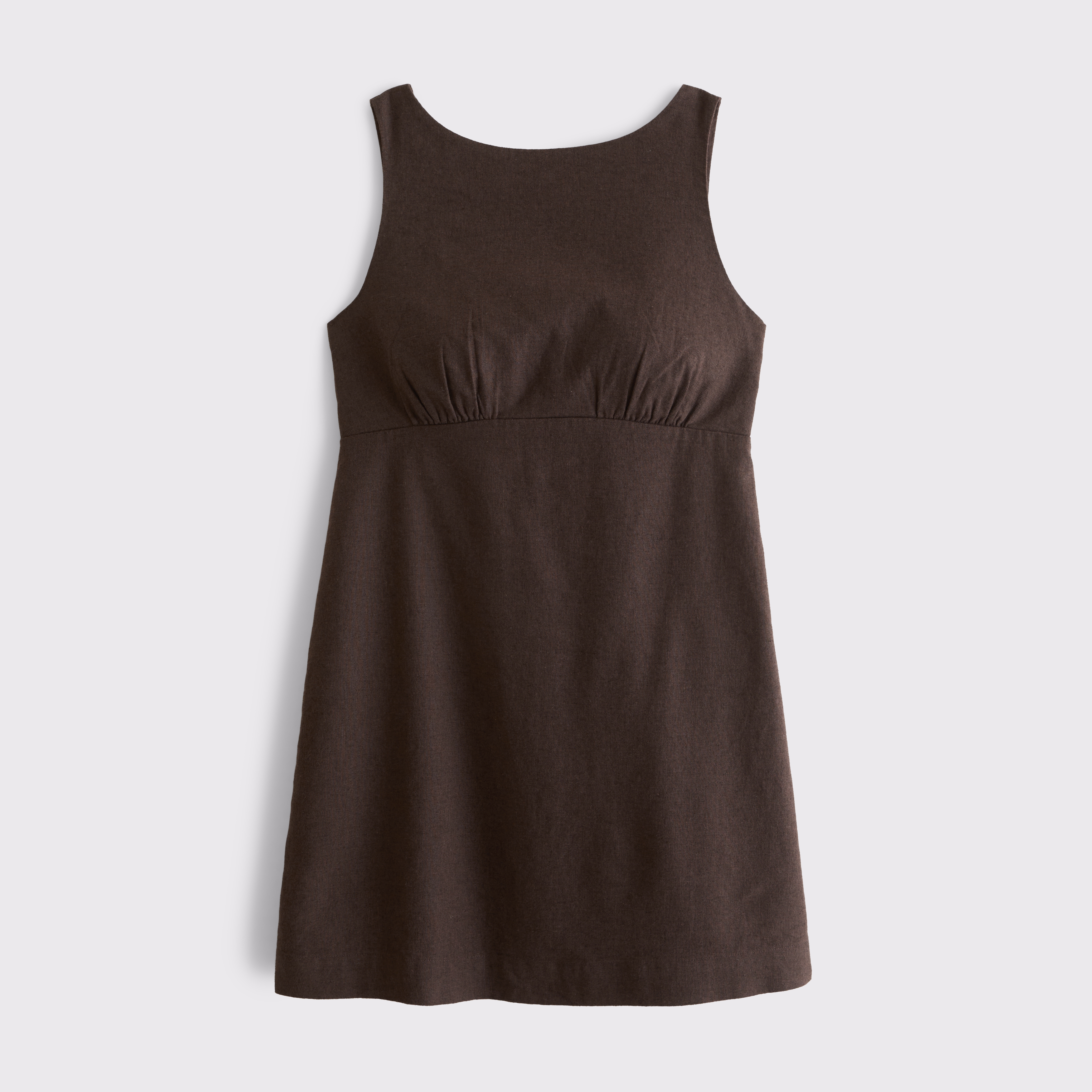 Женское платье Abercrombie & Fitch Bra-Free Linen-Blend High Neck Mini, цвет: Тёмный кофейный — фото 1