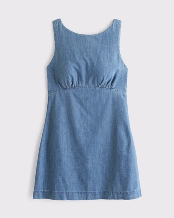 Bra-Free Denim High Neck Mini Dress