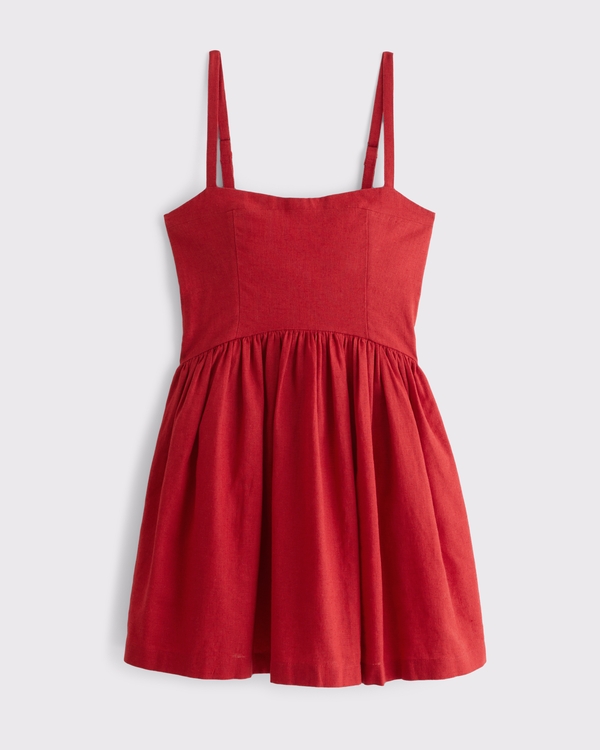 Bra-Free Linen-Blend Sweetheart Seamed Mini Skort