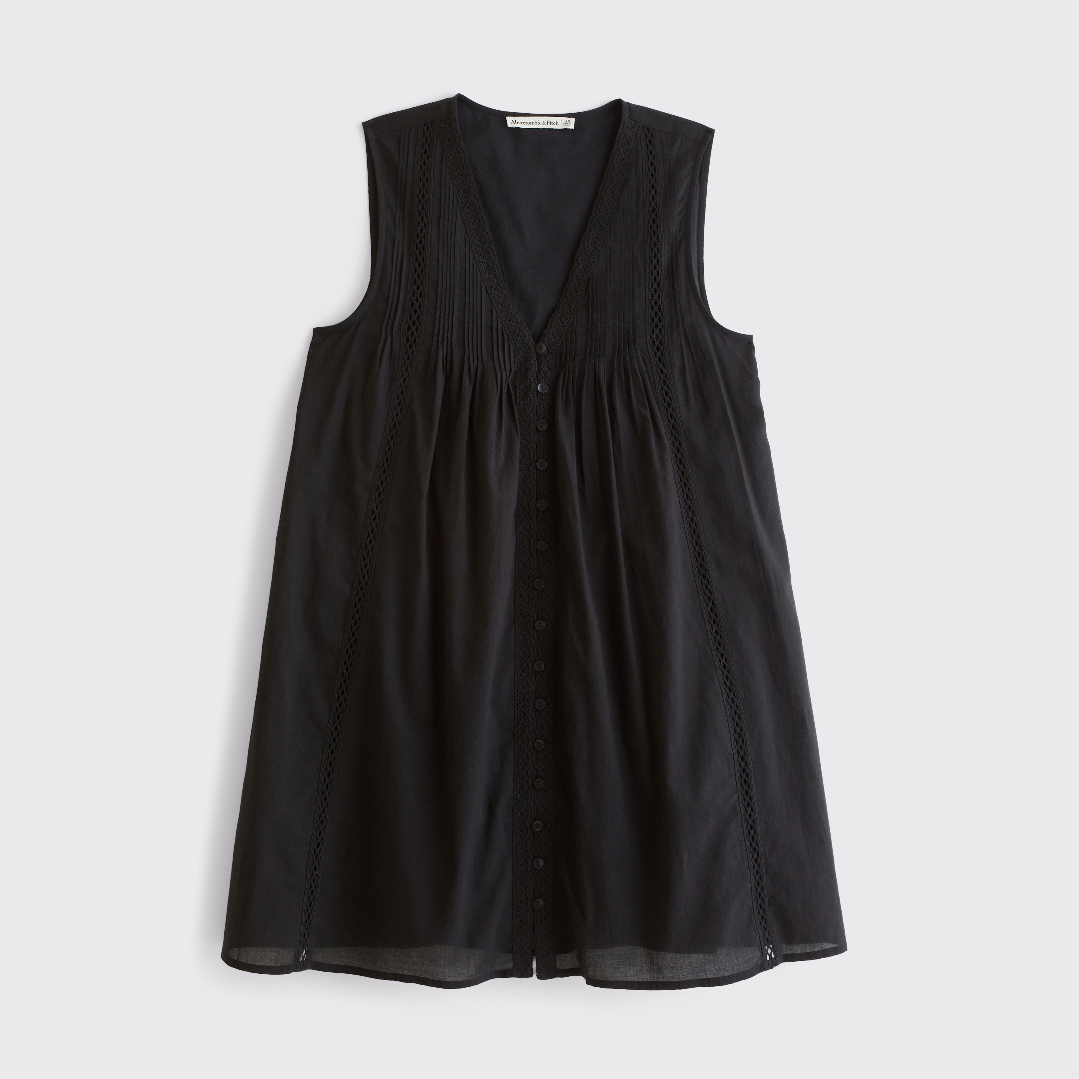 Женское платье Abercrombie & Fitch 100% Cotton Lace-Trim Pintuck Button-Through Easy Mini, цвет: Чёрный — фото 1