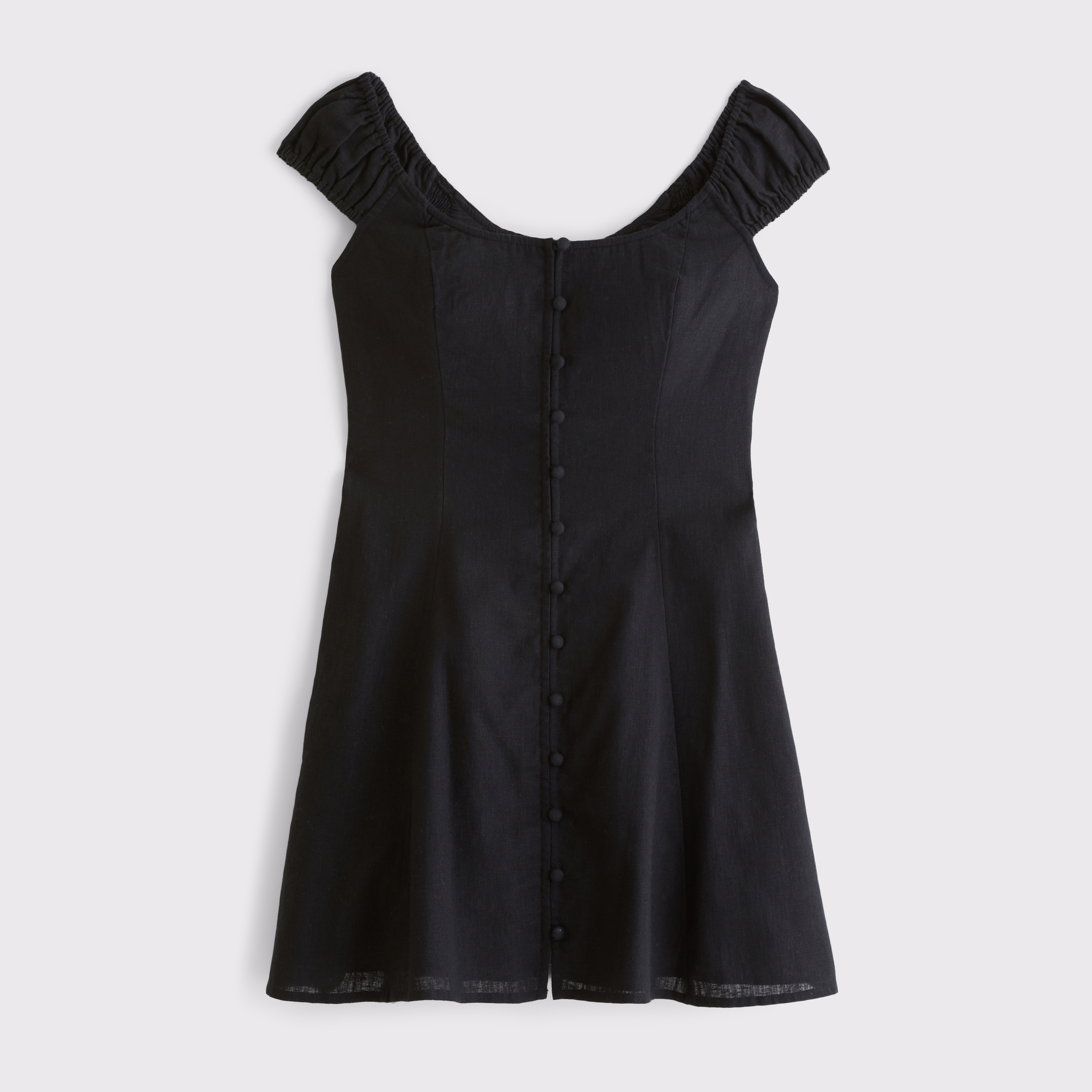 Женское платье Abercrombie & Fitch Bra-Free Linen-Blend Cap-Sleeve Scoop Neck Mini, цвет: Чёрный — фото 1