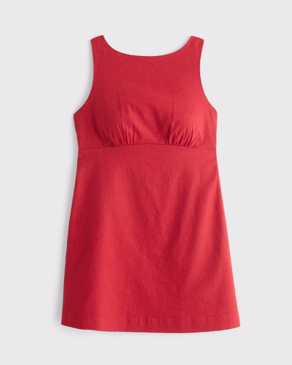 Bra-Free Linen-Blend High Neck Mini Dress