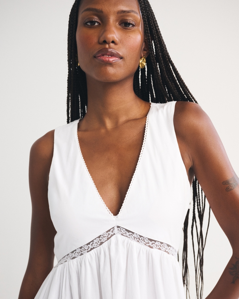 100% Cotton Bra-Free V-Neck Babydoll Midi Dress