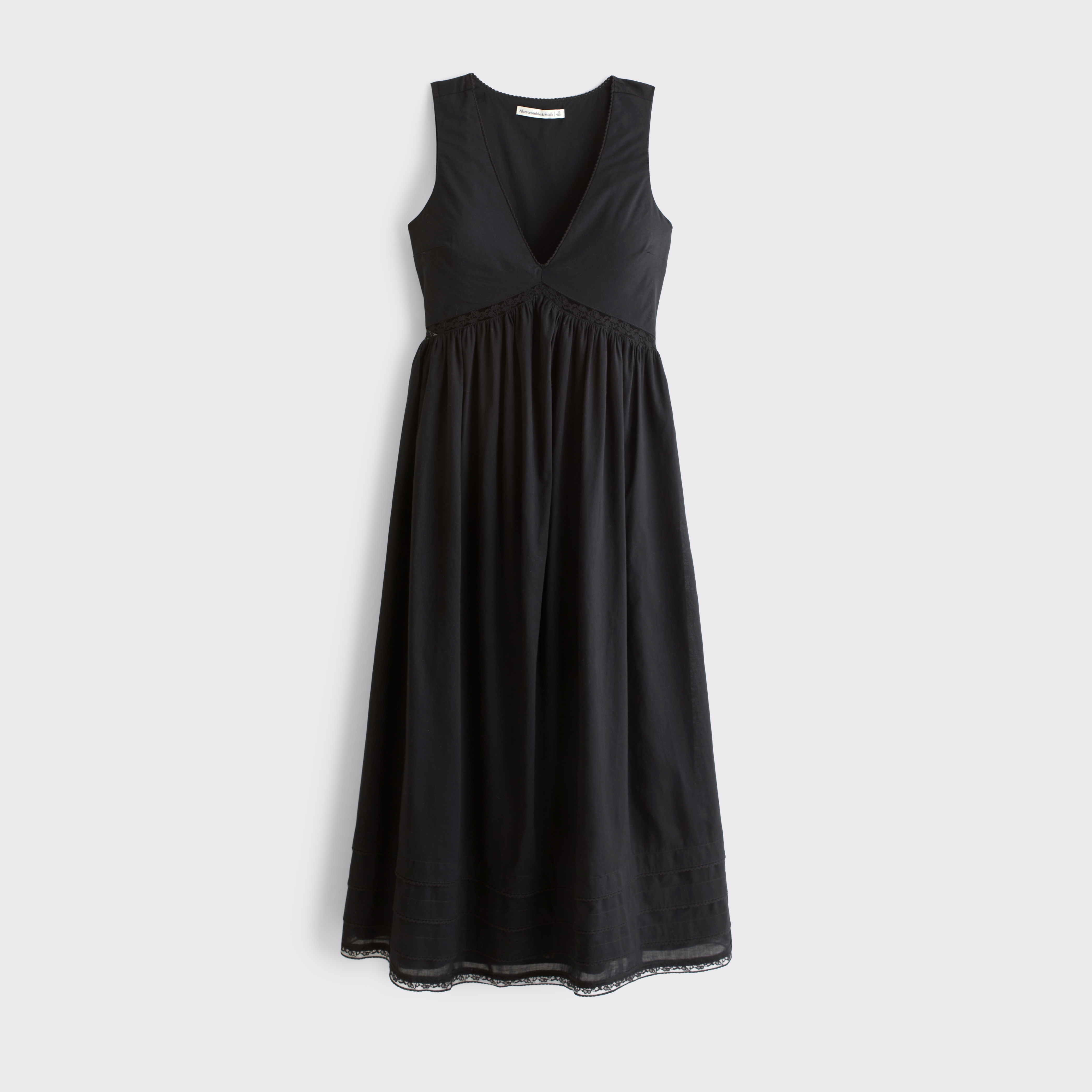 Женское платье Abercrombie & Fitch 100% Cotton Bra-Free V-Neck Babydoll Midi, цвет: Чёрный — фото 1