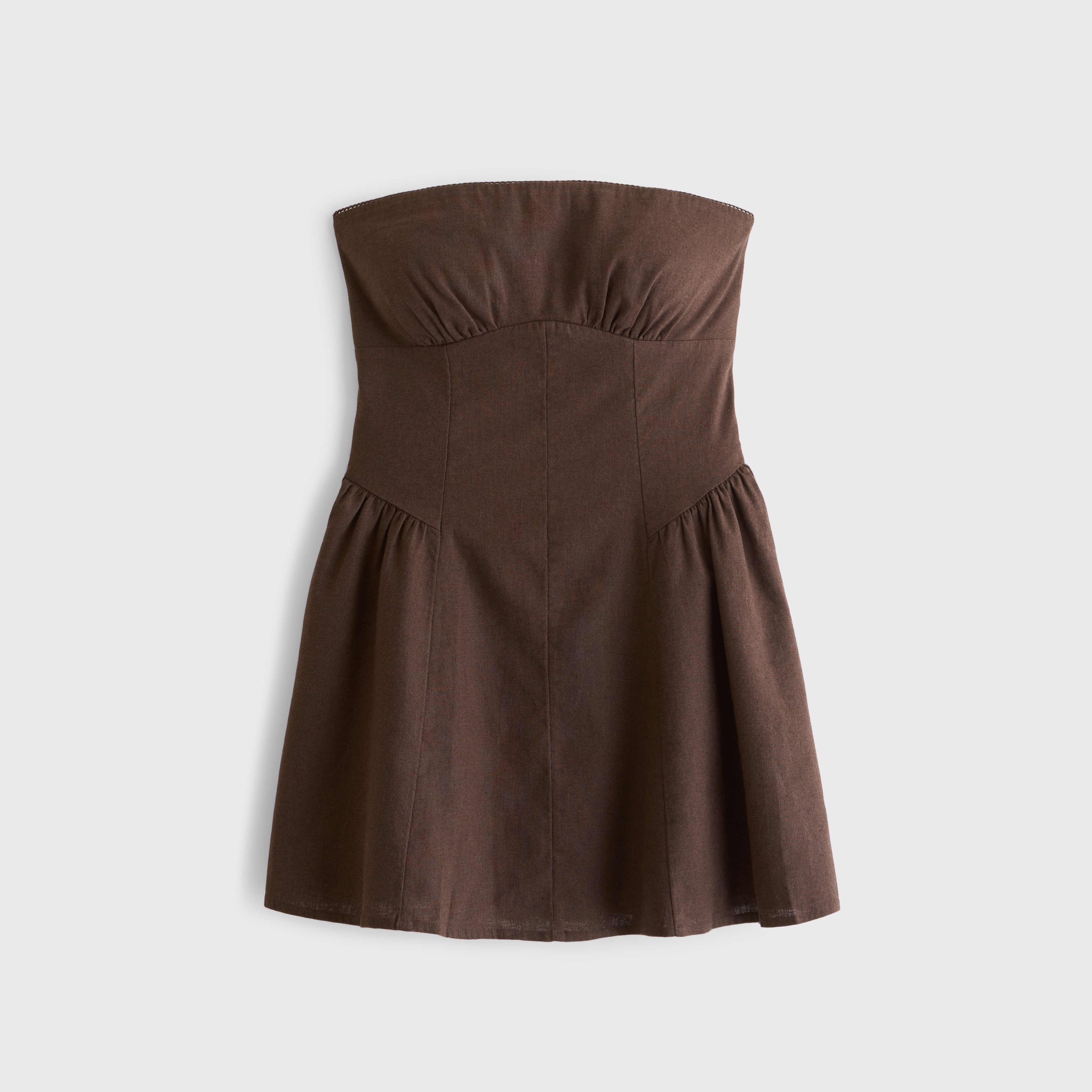 Женское платье Abercrombie & Fitch A&F Dylan Bra-Free Linen-Blend Strapless Mini, цвет: Тёмный кофейный — фото 1