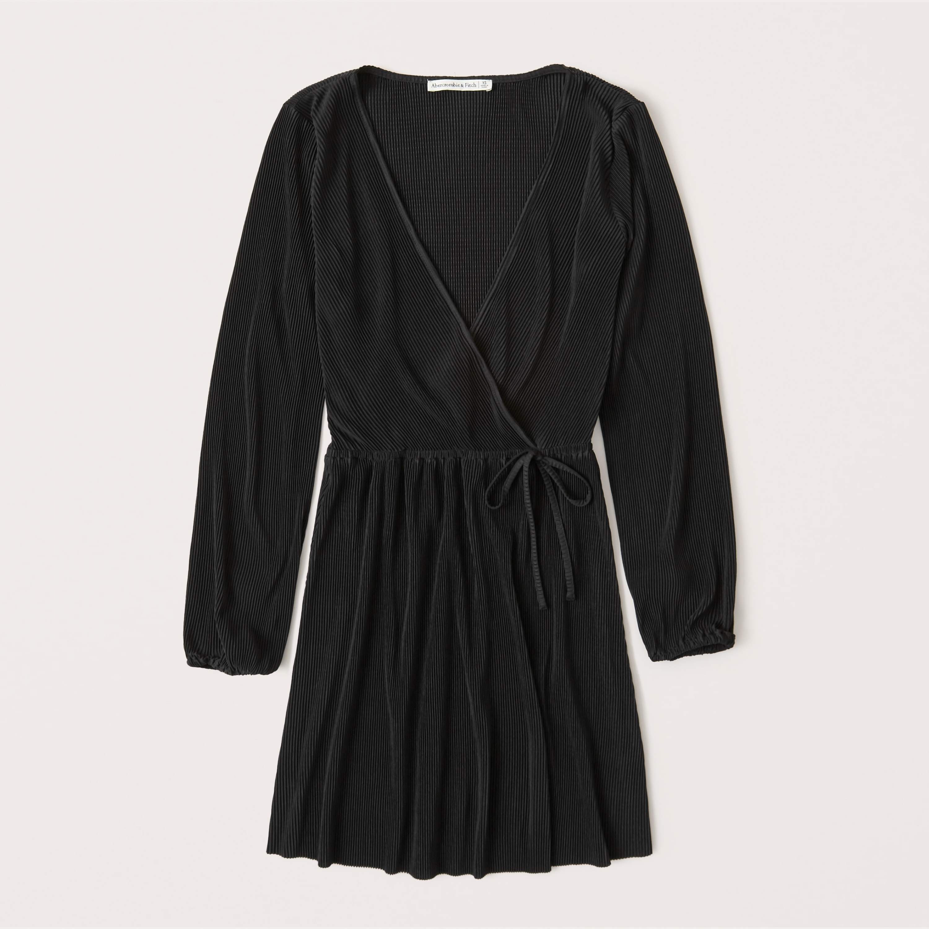 black plisse wrap dress