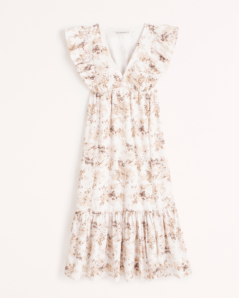 Women's Flutter Sleeve Tiered Midi Dress | Women's Sale | Abercrombie.com