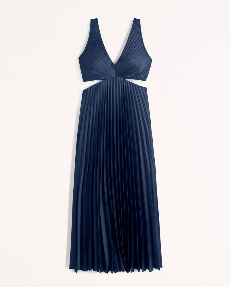 Satin Pleated Cutout Maxi Dress