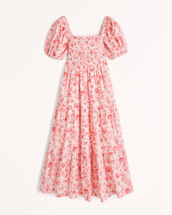 Women's Smocked Bodice Poplin Midi Dress | Women's | Abercrombie.com