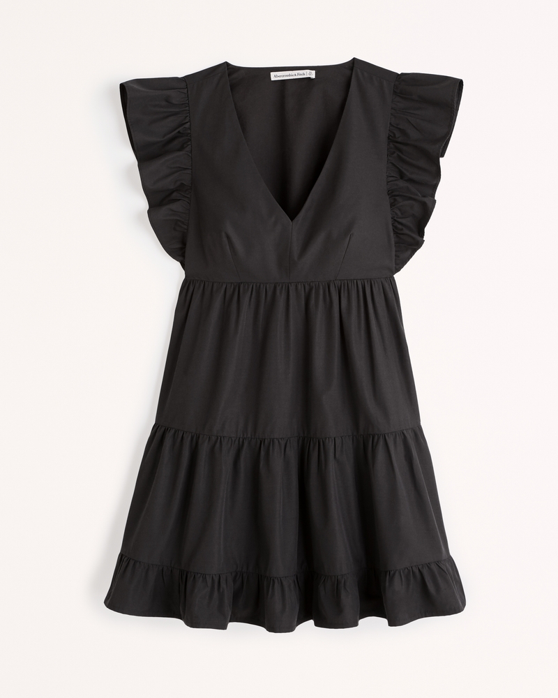 Buy Black Frill Sleeve Tummy Control Skirted Swim Dress from Next Estonia