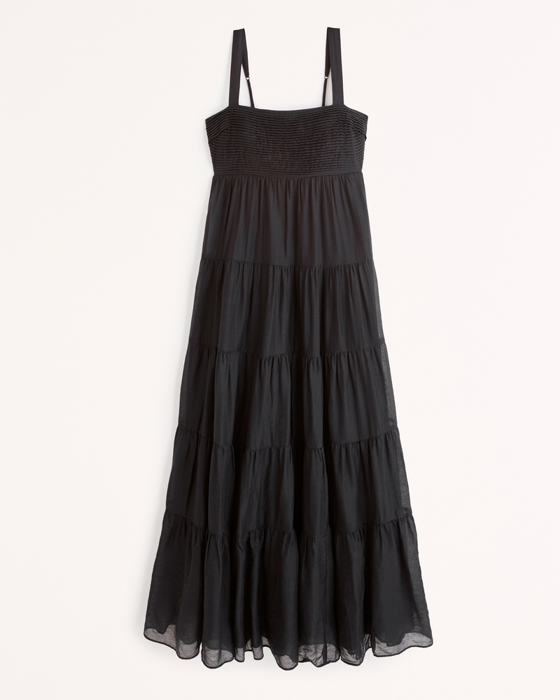 Ruched Tiered Maxi Dress - Black