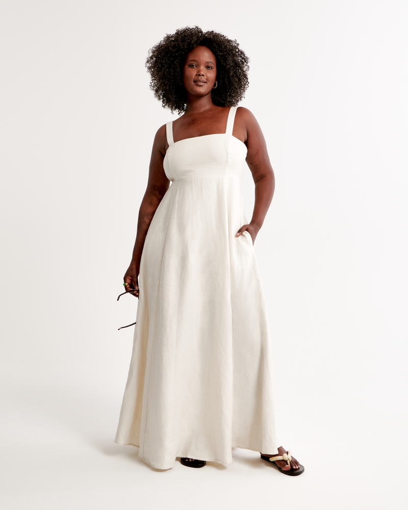 Abercrombie & Fitch Premium Linen Bow Back Maxi Dress