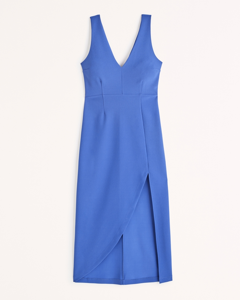 Plunging V-Neckline Split Midi Dress