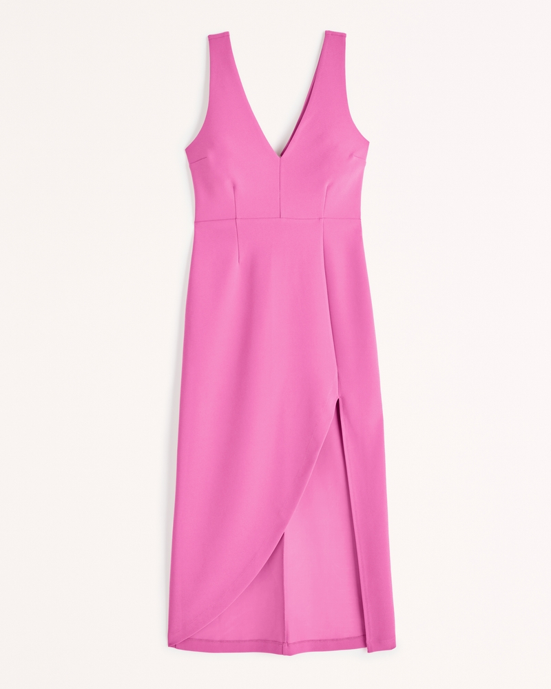 Plunging V-Neckline Split Midi Dress