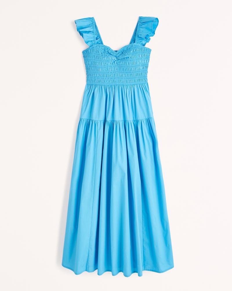 Ruffle Strap Smocked Midi Dress