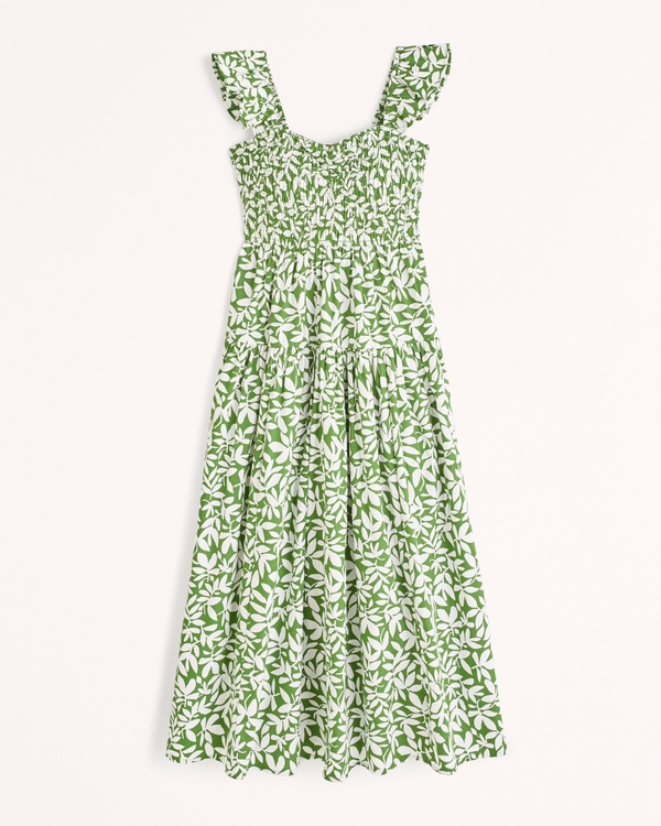 Women's Ruffle Strap Smocked Midi Dress | Women's Dresses & Jumpsuits | Abercrombie.com
