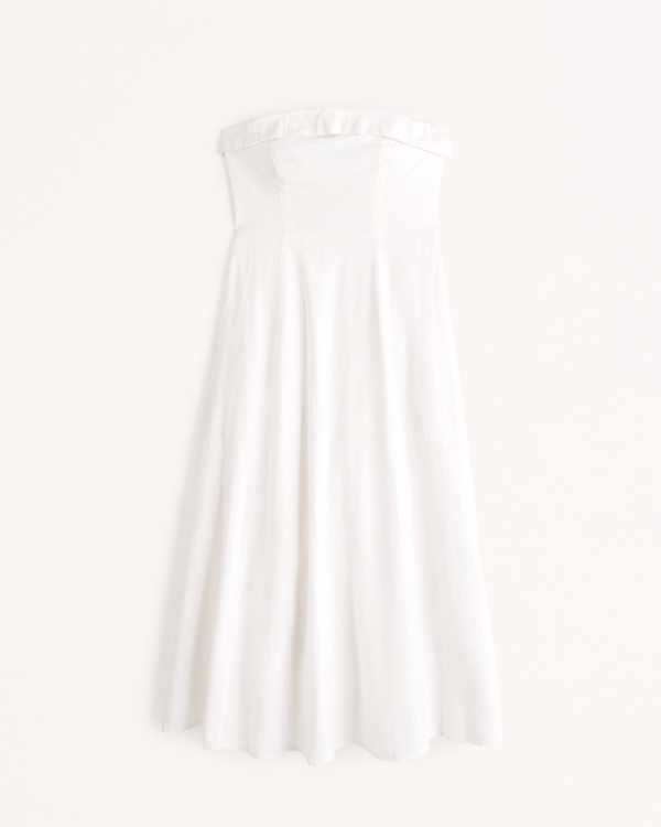 Women's Strapless Linen-Blend Midi Dress | Women's Dresses & Jumpsuits | Abercrombie.com
