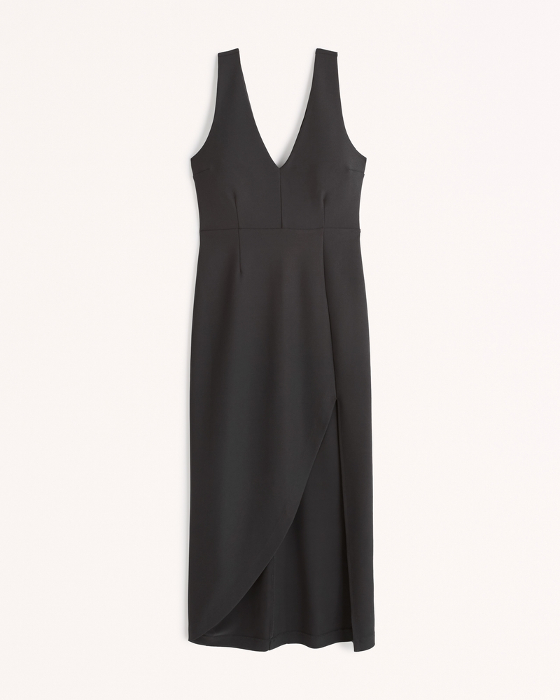 Women's Plunge V-Neck Midi Dress in Black | Size Xxs Tall | Abercrombie & Fitch
