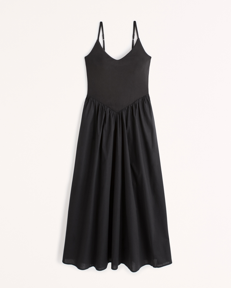 Women's Mixed Fabric Drop-Waist Midi Dress | Women's Dresses ...