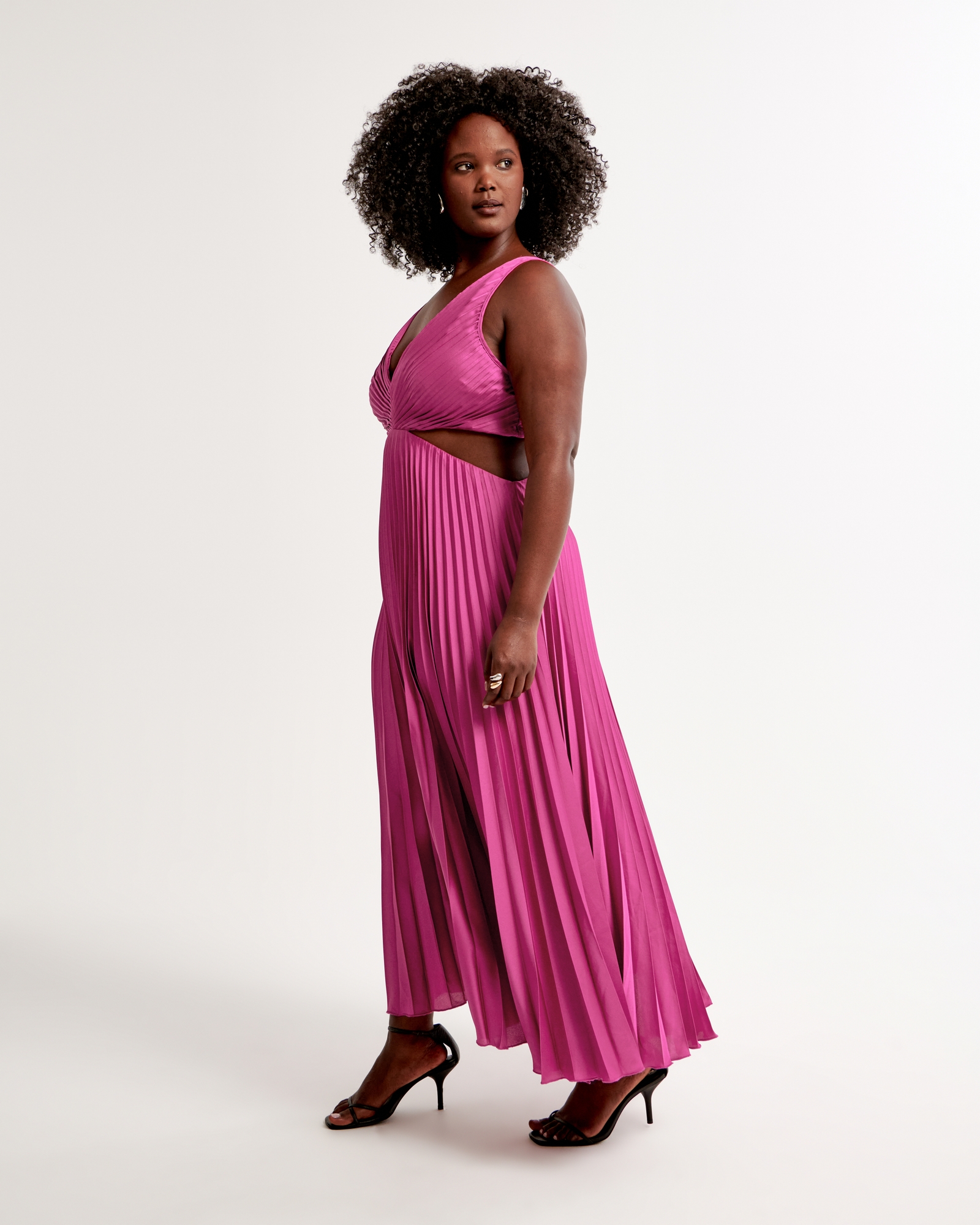 Satin Pleated Cutout Maxi Dress