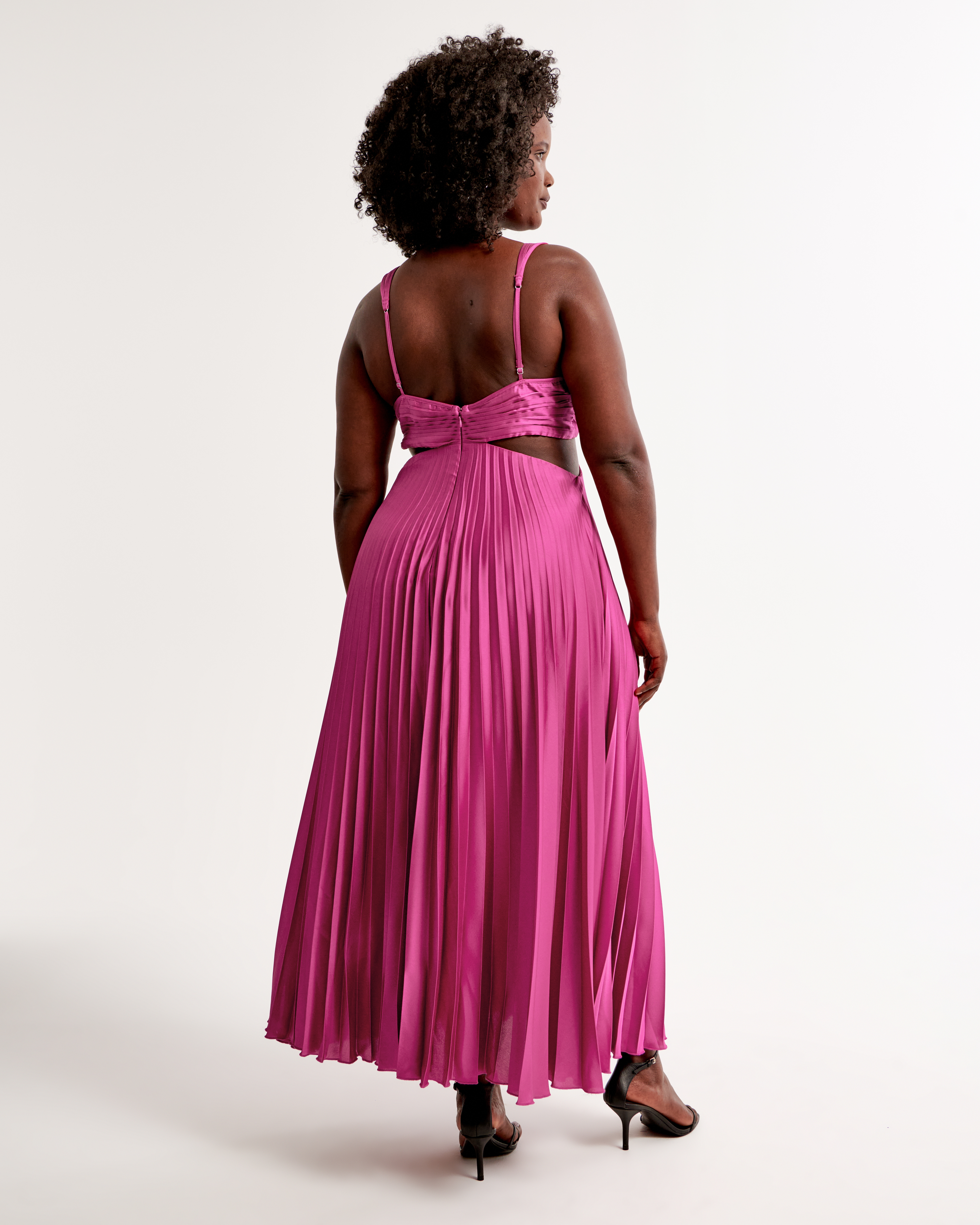 Satin Pleated Cutout Maxi Dress