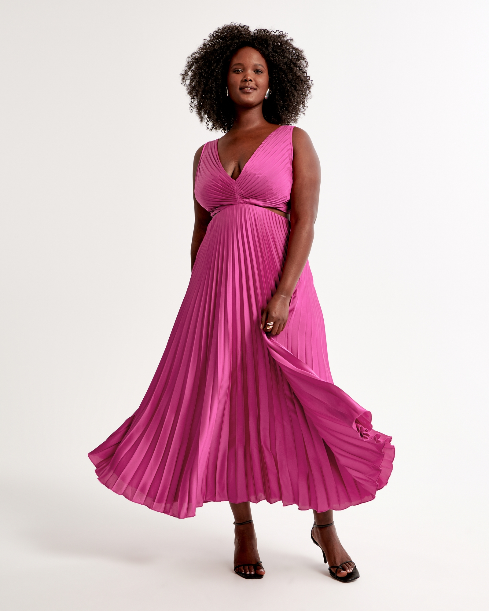 Satin Pleated Cutout Maxi Dress