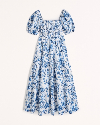 Women's Smocked Bodice Poplin Midi Dress | Women's Clearance | Abercrombie .com