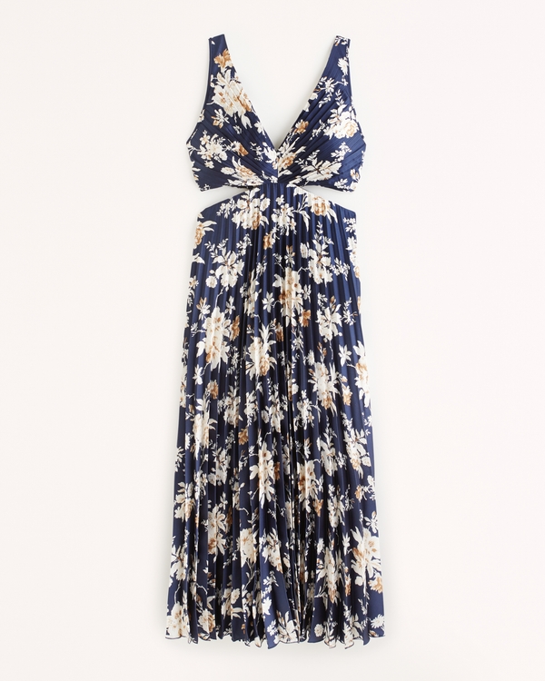 Femme Satin Pleated Cutout Maxi Dress | Femme Robes et combinaisons | Abercrombie.com