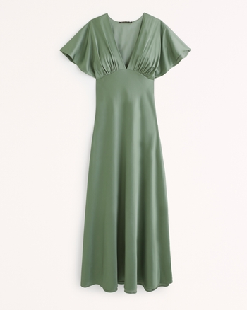 Women's Flutter Sleeve Satin Maxi Dress | Women's Sale | Abercrombie.com