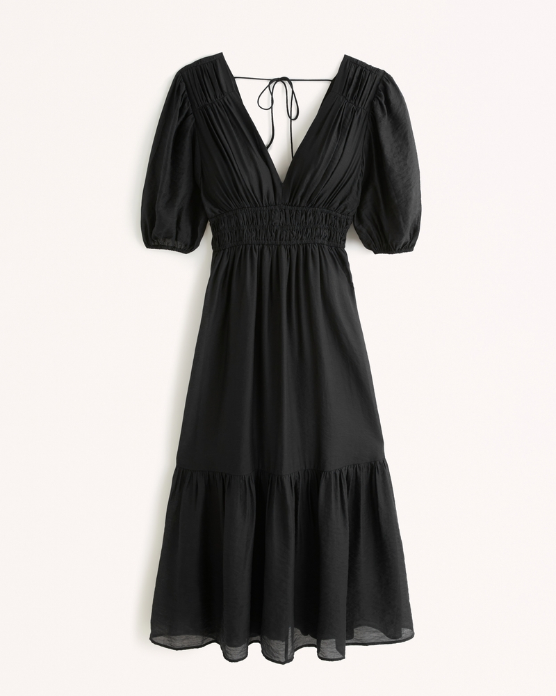 Women's Plunge V-Neck Midi Dress in Black | Size Xxs Tall | Abercrombie & Fitch