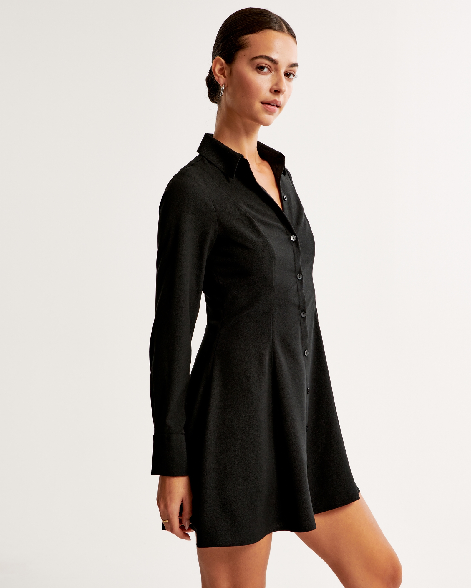 Women's Long-Sleeve Crepe Shirt Dress, Women's Clearance