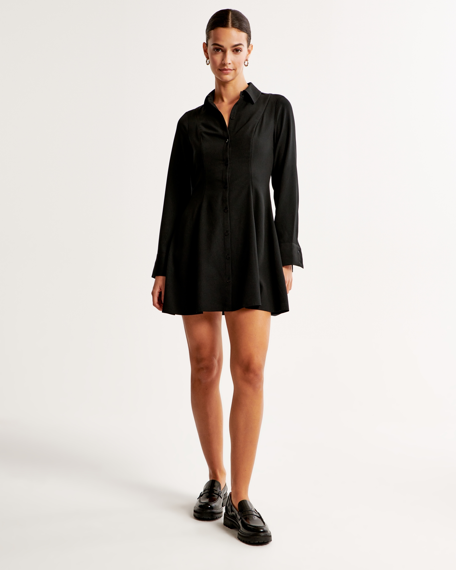 Long-Sleeve Crepe Shirt Dress