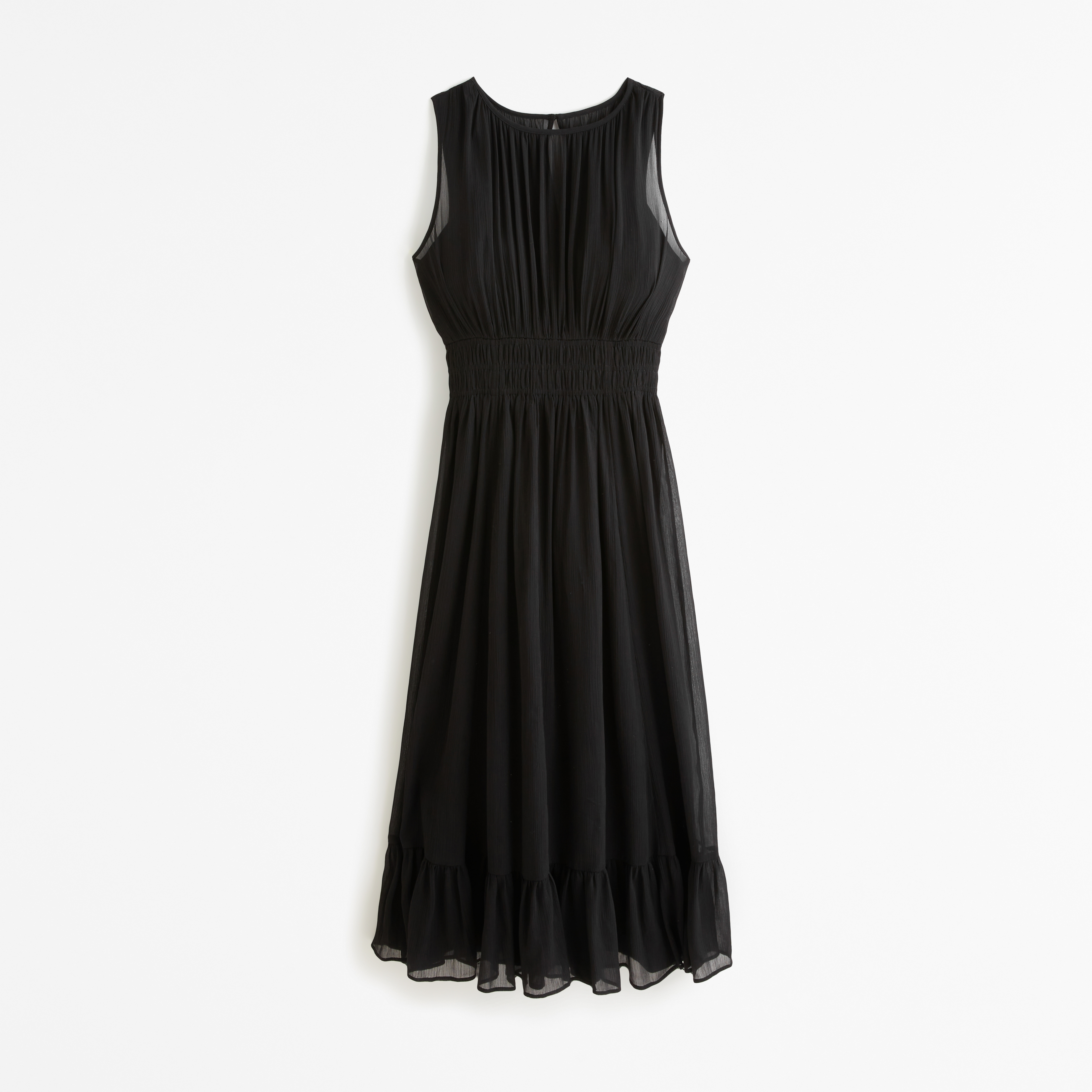 chiffon overlay black knee length dress