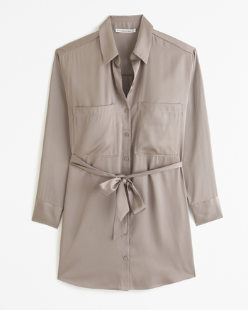 Long sleeve belted shirt dress 2025