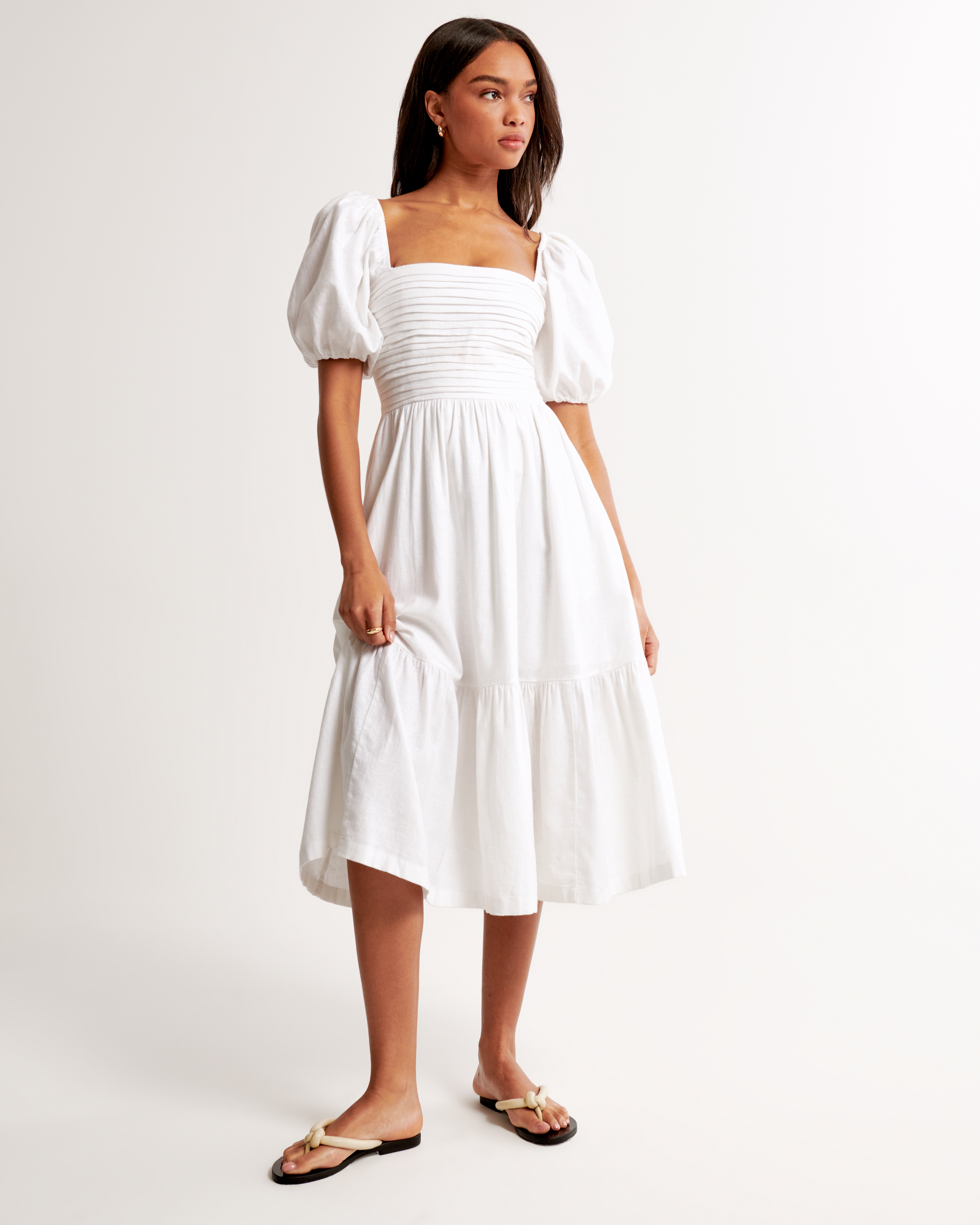 The A&F Emerson Linen-Blend Puff Sleeve Midi Dress