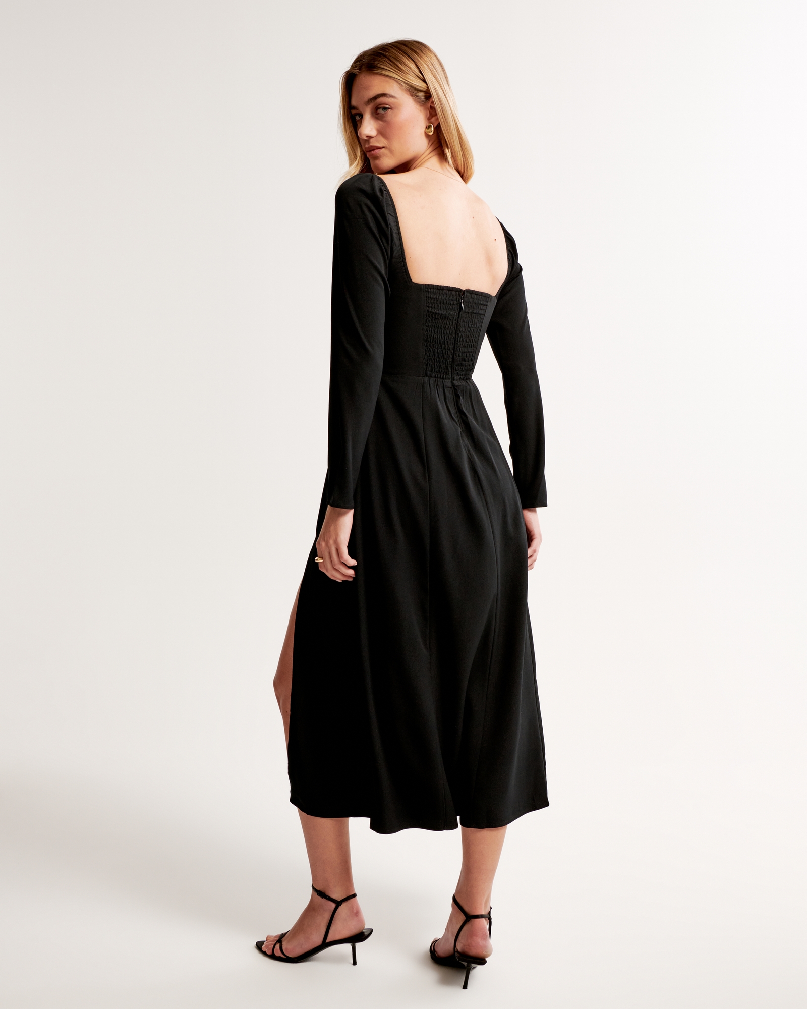 Women's Long-Sleeve Squareneck Midi Dress, Women's Clearance