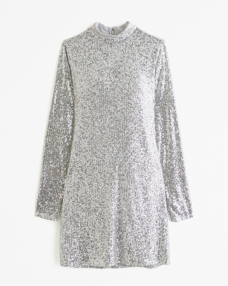 Women's Long-Sleeve Sequin Mockneck Mini Dress